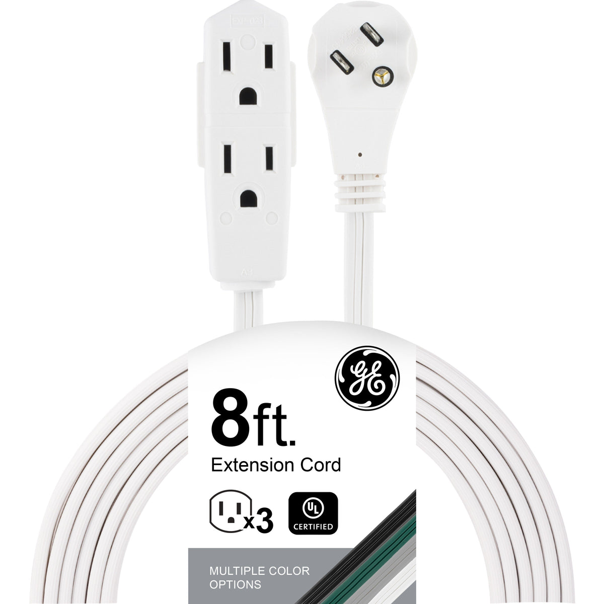GE 3-Outlet 8ft. Indoor Extension Cord with Right-Angle Plug, White