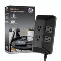 GE 6-Outlet Surge Protector With Adapter-Spaced Outlets, 6ft. Braided Cord, Black