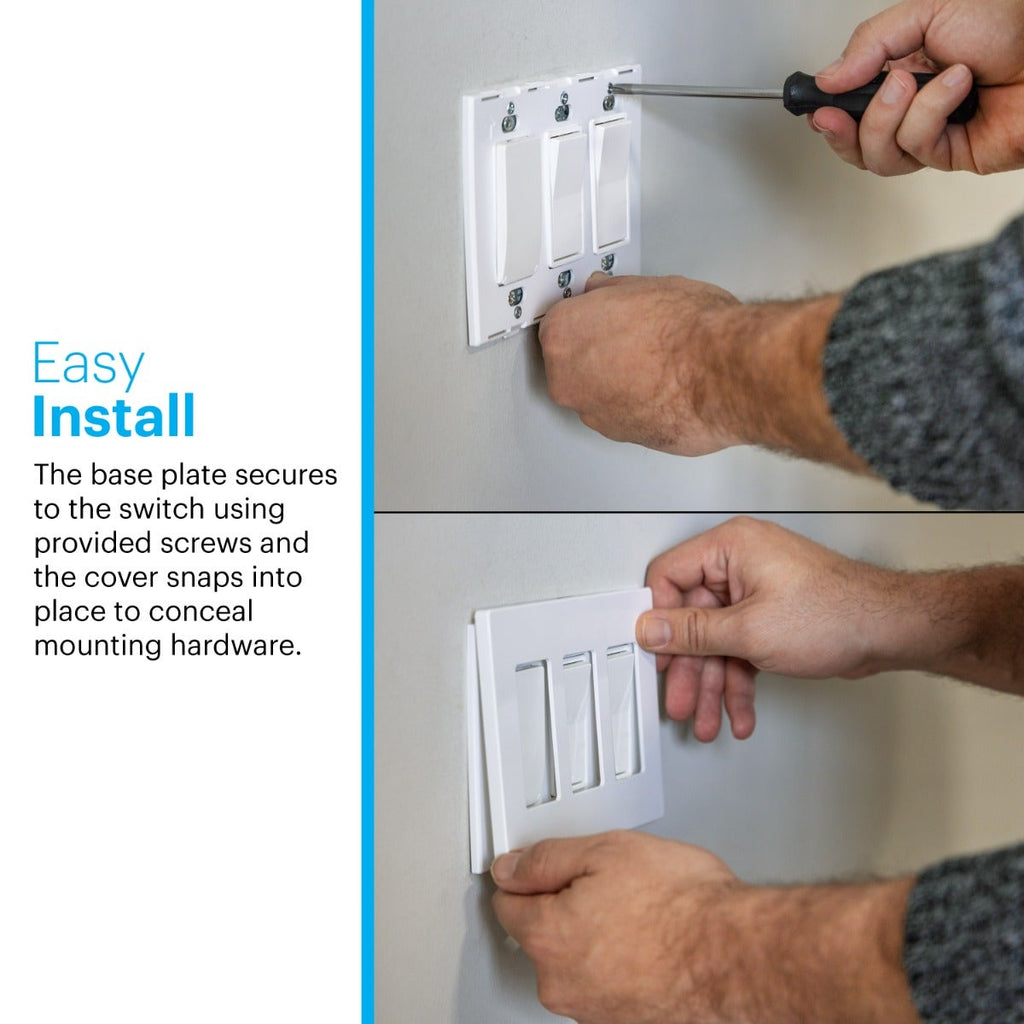 Power Gear Triple Screwless Rocker Light Switch Wall Plate, 5 Pack, White