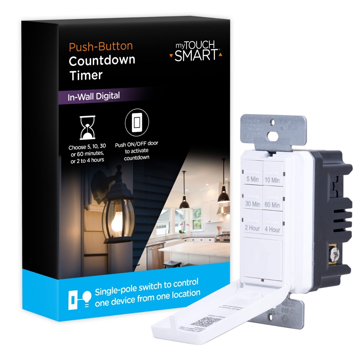 myTouchSmart Indoor In-Wall Push Button Countdown Digital Timer, White/Almond