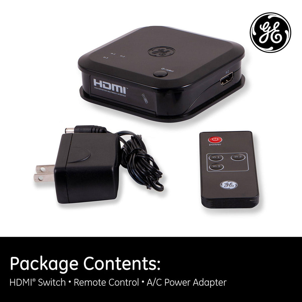 GE 3-Device HDMI Switch with Wireless Remote, Black