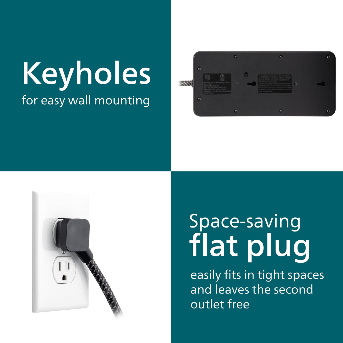 Philips 12-Outlet 6ft. Surge Protector with Adapter-Spaced Outlets, Black