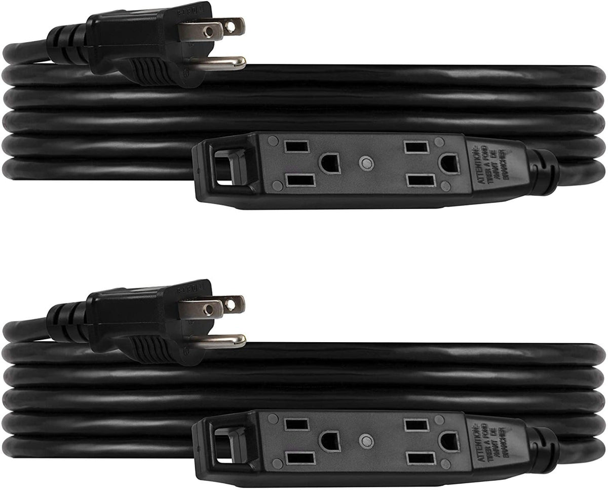 UltraPro 3-Outlet 15ft. Heavy Duty Indoor/Outdoor Extension Cord, 2 Pack, Black