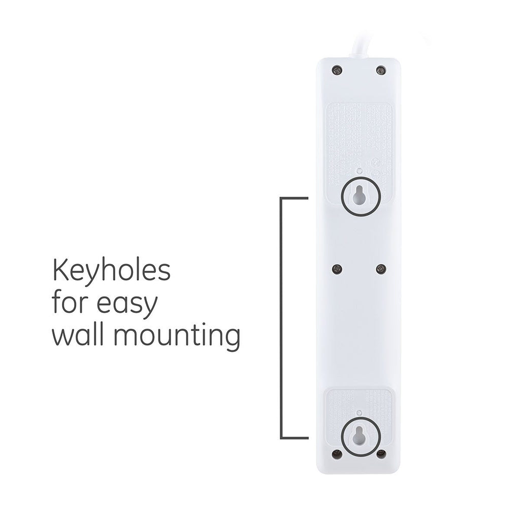 GE 6-Outlet 6ft. Surge Protector With Twist-To-Close Safety Covers, 2 Pack, White