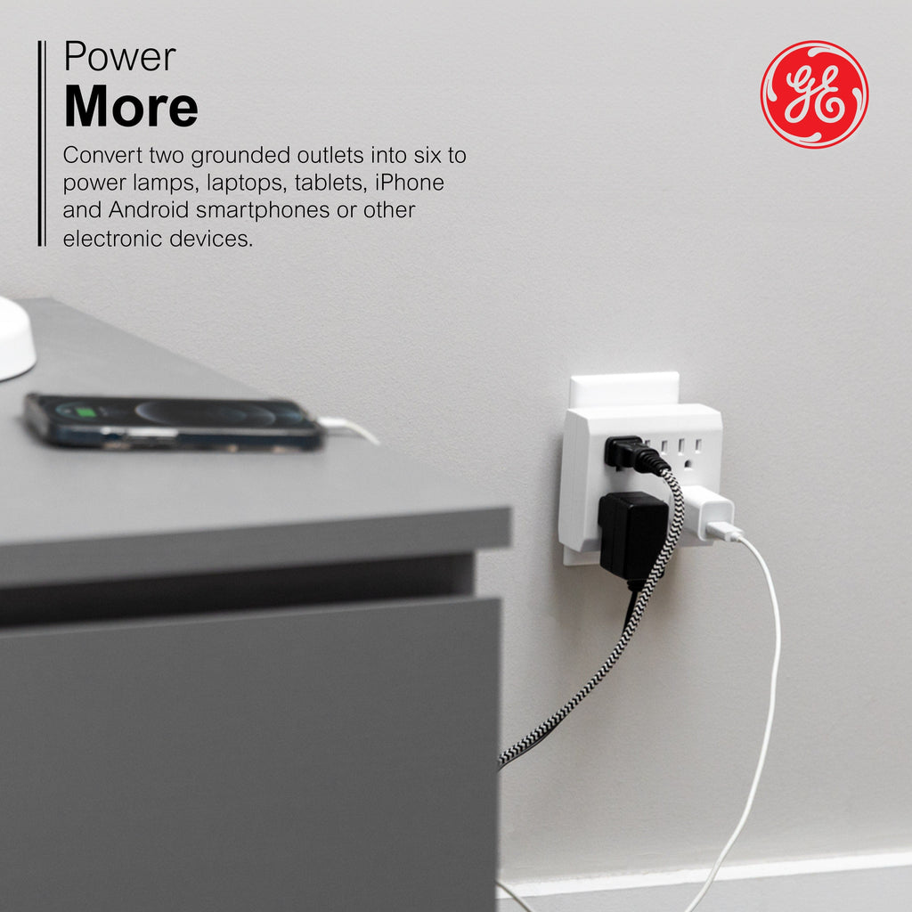 GE 6-Outlet Wall Tap with Surge Protection, White