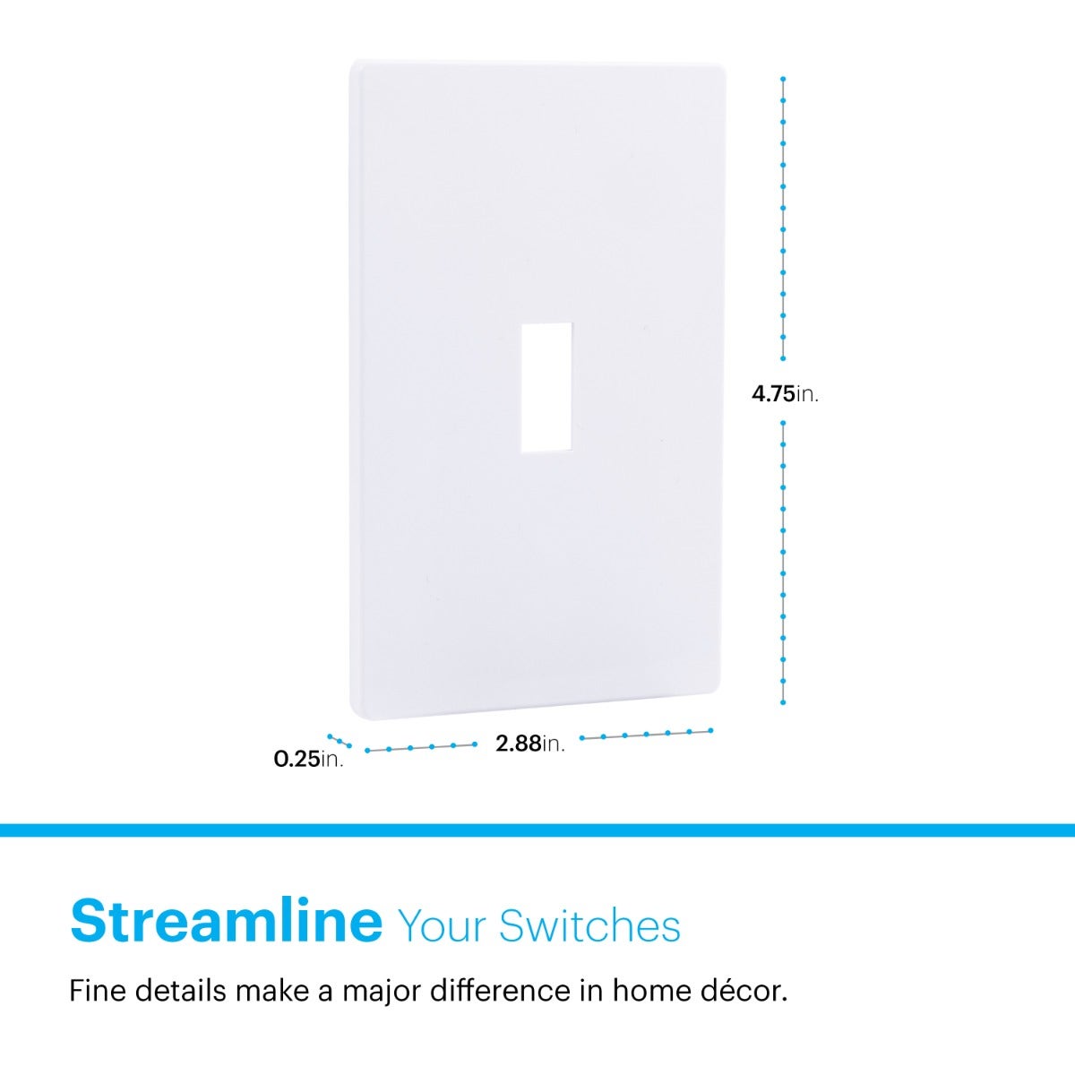 Power Gear Single Toggle Screwless Wall Plate, White, 5 Pack