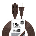 GE 3-Outlet 15ft. Extension Cord with Twist-to-Close Outlets, Brown