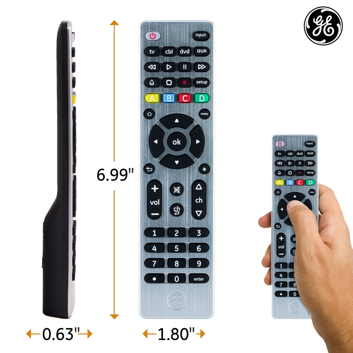 GE 4-Device Universal Remote, Brushed Silver