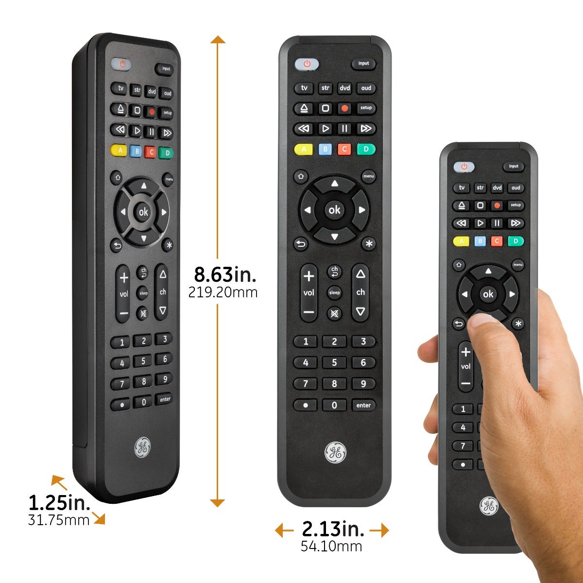 GE 4-Device Universal Companion Remote for Roku and Amazon TV with Flip and Slide Cradle, Black