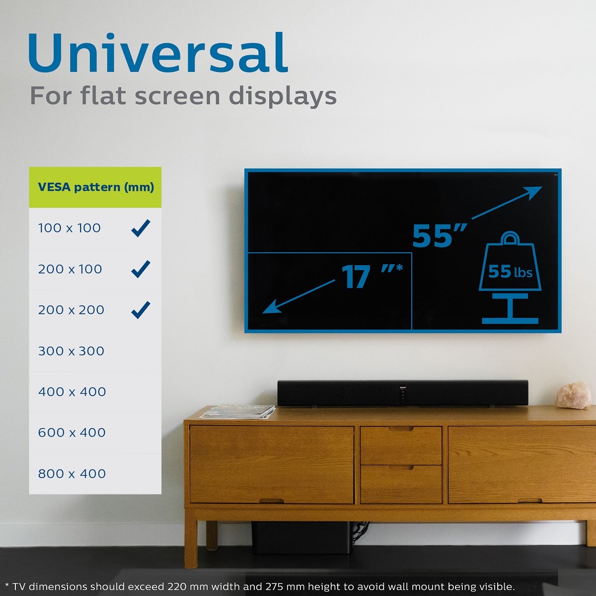 Philips Full-Motion TV Wall Mount, Up to 55in., Black