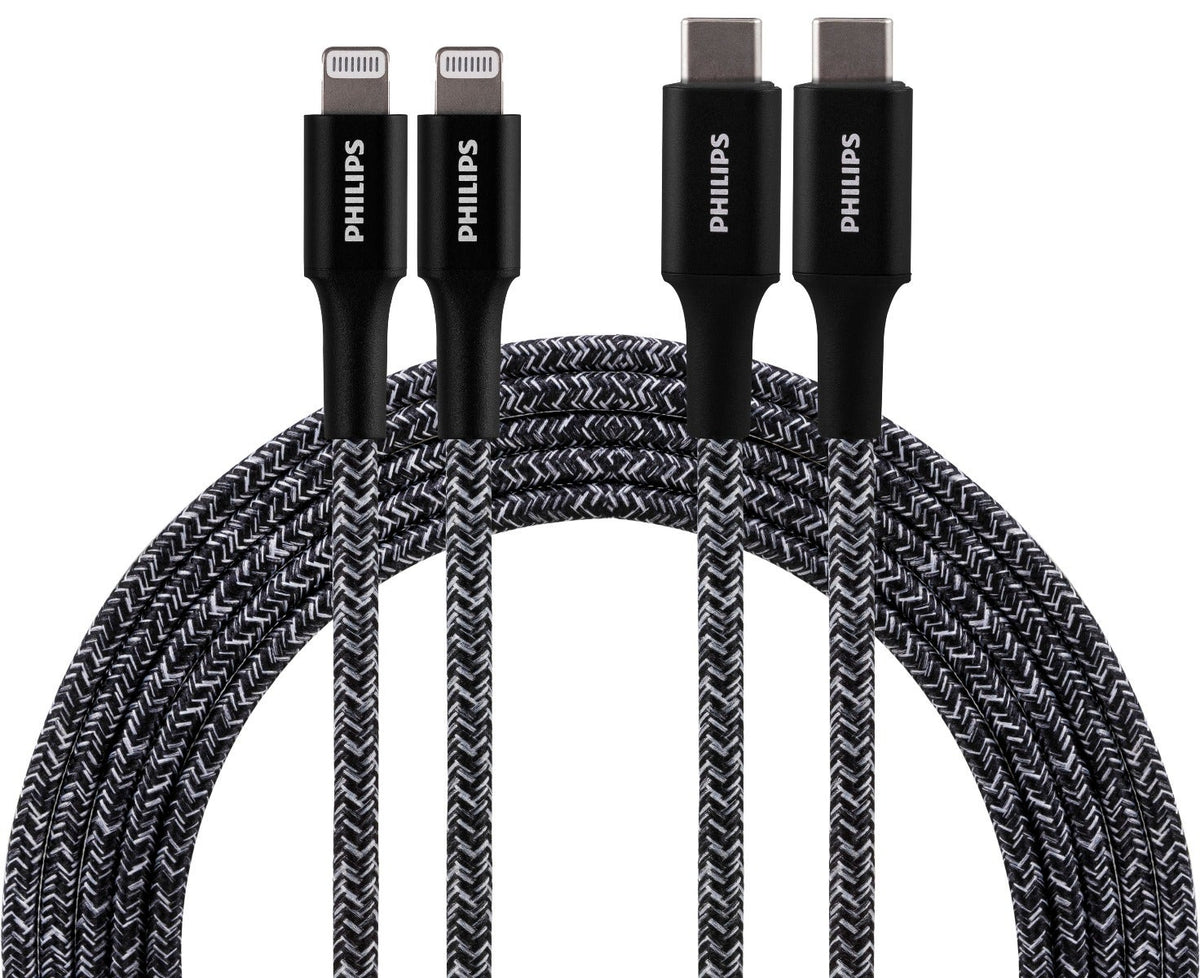 Philips 6ft. USB-C to Lightning Charging Cable with Braided Cord, 2 Pack, Black