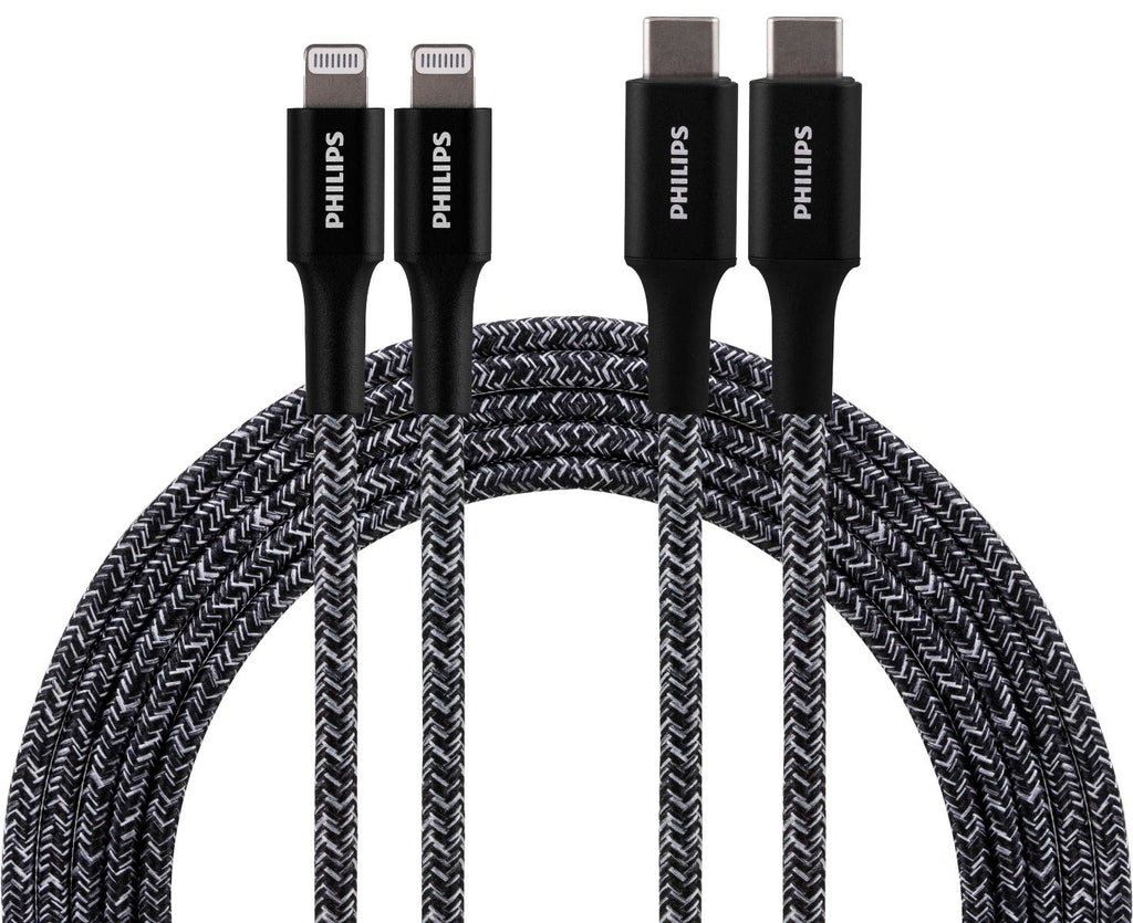 Philips 6ft. USB-C to Lightning Charging Cable with Braided Cord, 2 Pack, Black