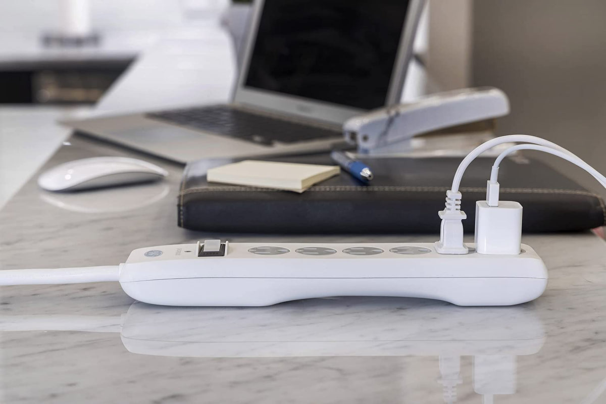 GE 6-Outlet 25ft. Surge Protector with Twist-to-Close Safety Outlet Covers, White