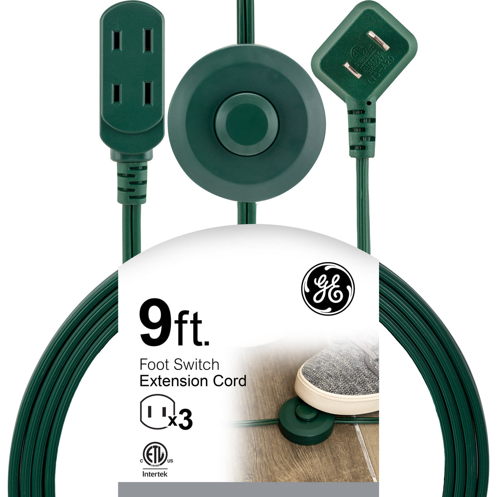GE 3-Outlet 9ft. Extension Cord with Footswitch, Green