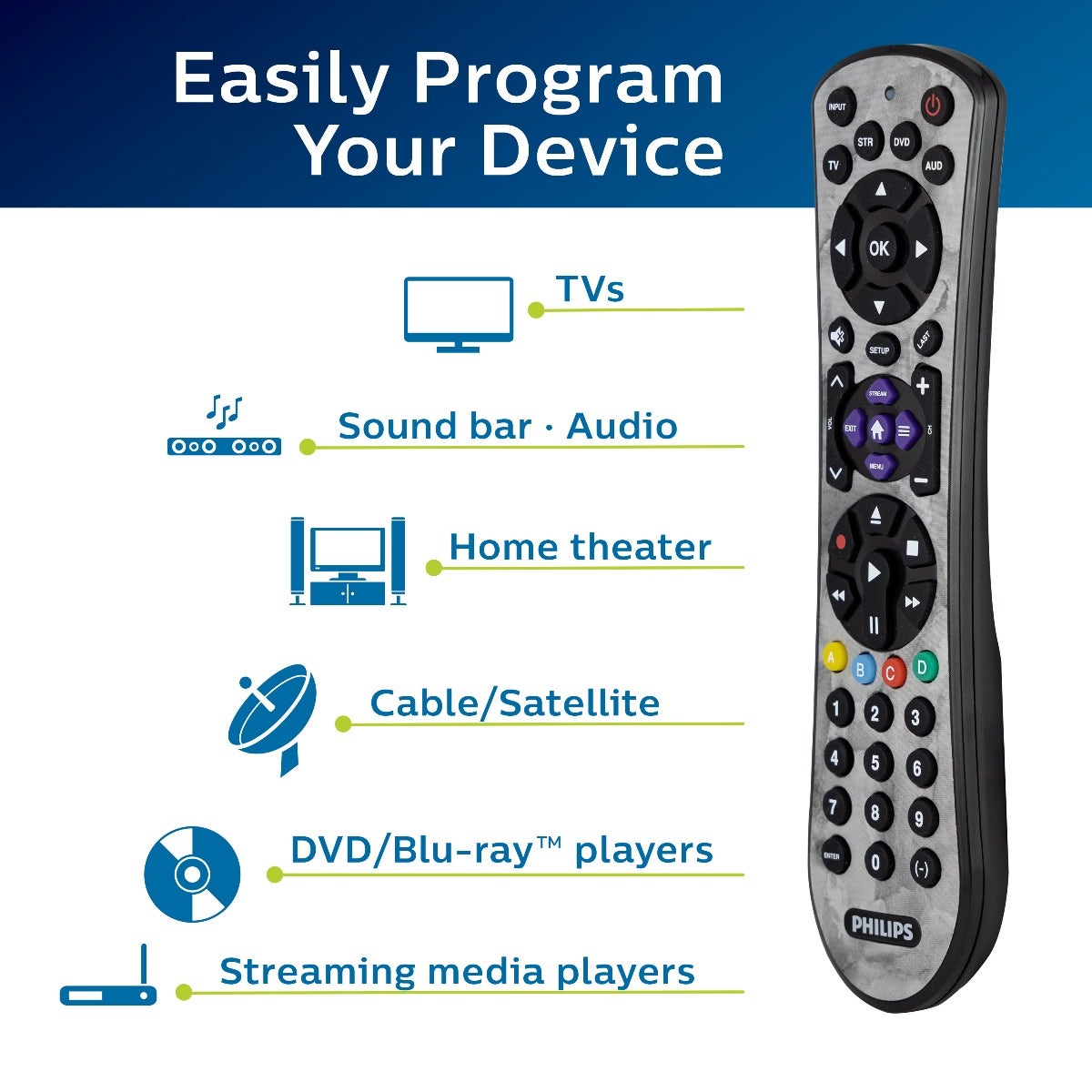 Philips 4-Device Soft Touch Universal Remote, Marble