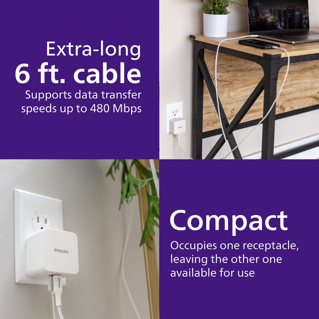 Philips Dual Port USB-C Laptop Wall Charger, White