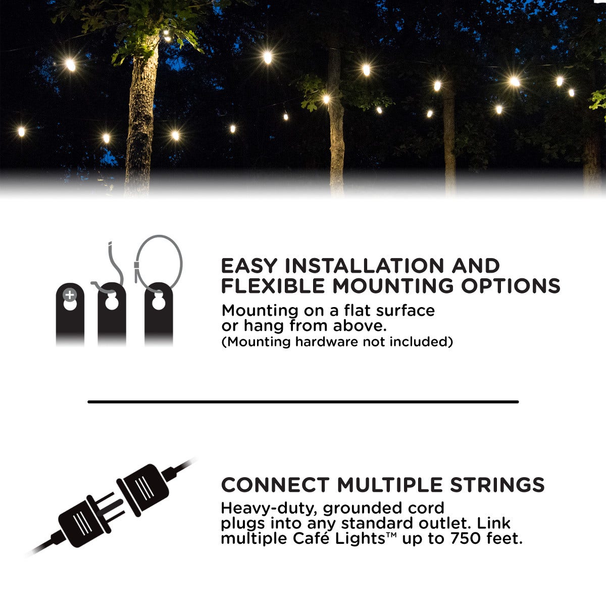Enbrighten Classic LED Cafe Lights, 24 Bulbs, 48ft. Black Cord