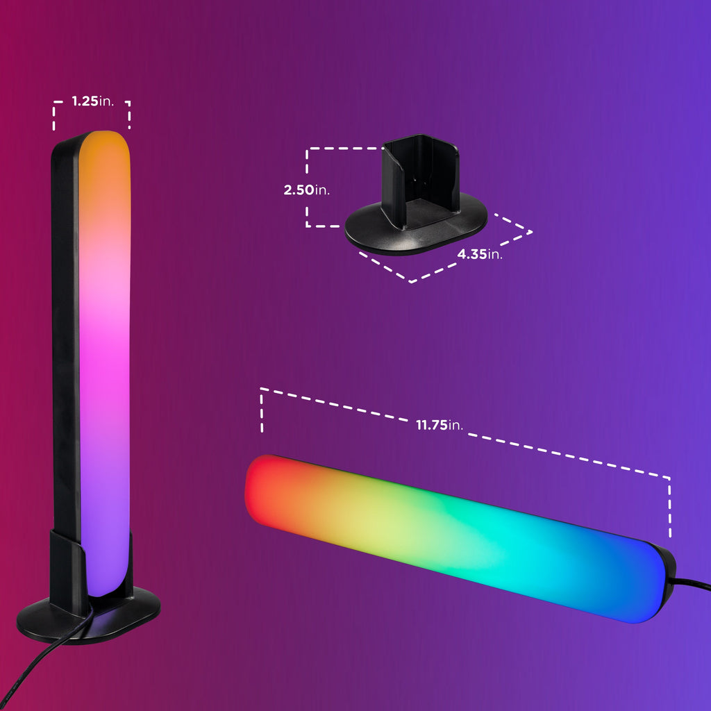 Enbrighten WiFi VIBE USB-Powered LED Color-Changing Gaming Light Bars, 2 Pack, Black