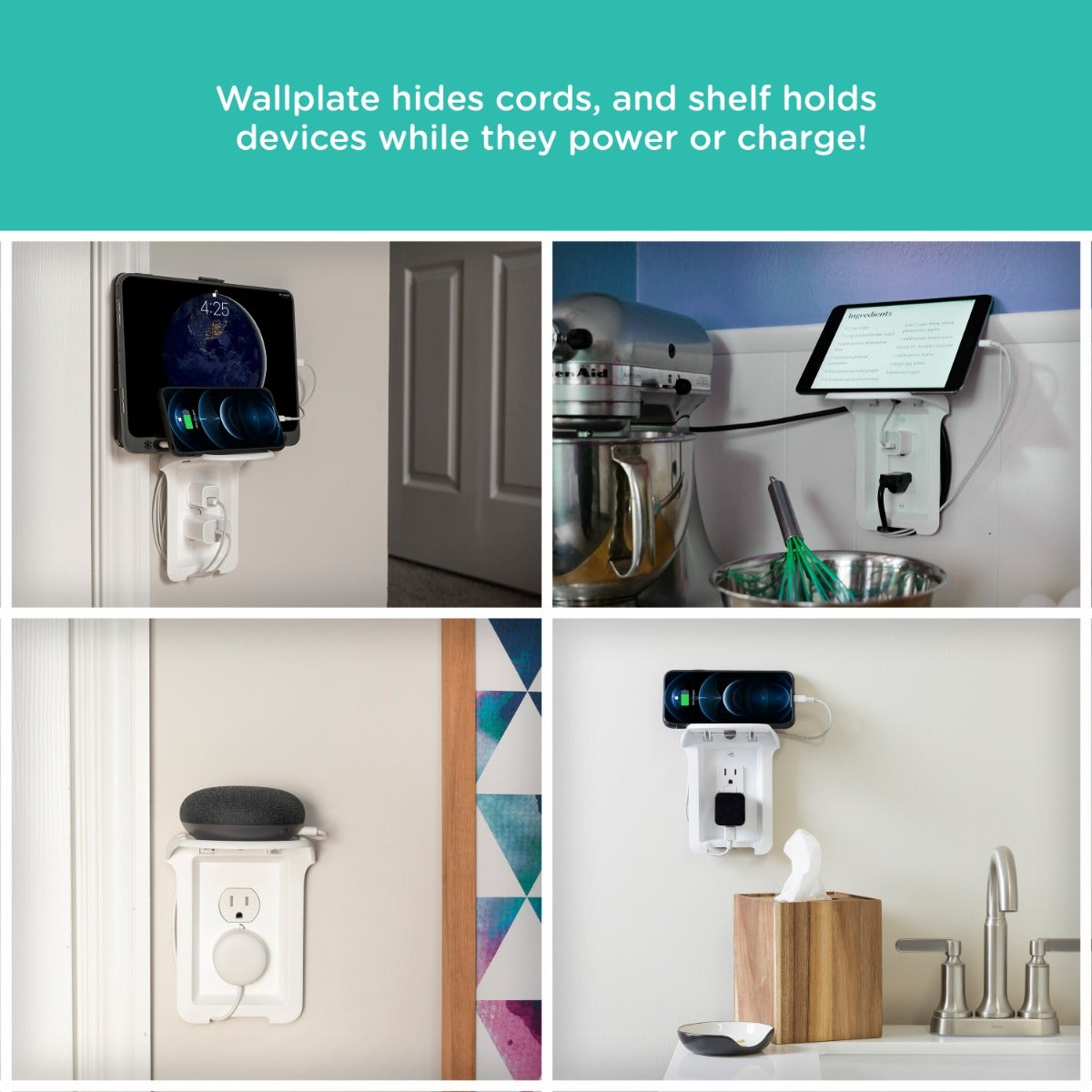 Cordinate Cord-Wrap Duplex Receptacle Wall Plate with Shelf, 2 Pack, White