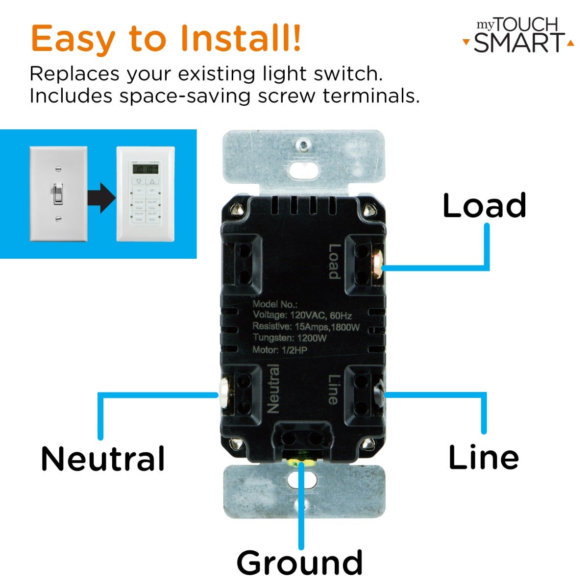 myTouchSmart Indoor In-Wall Simple Set Digital Timer, White