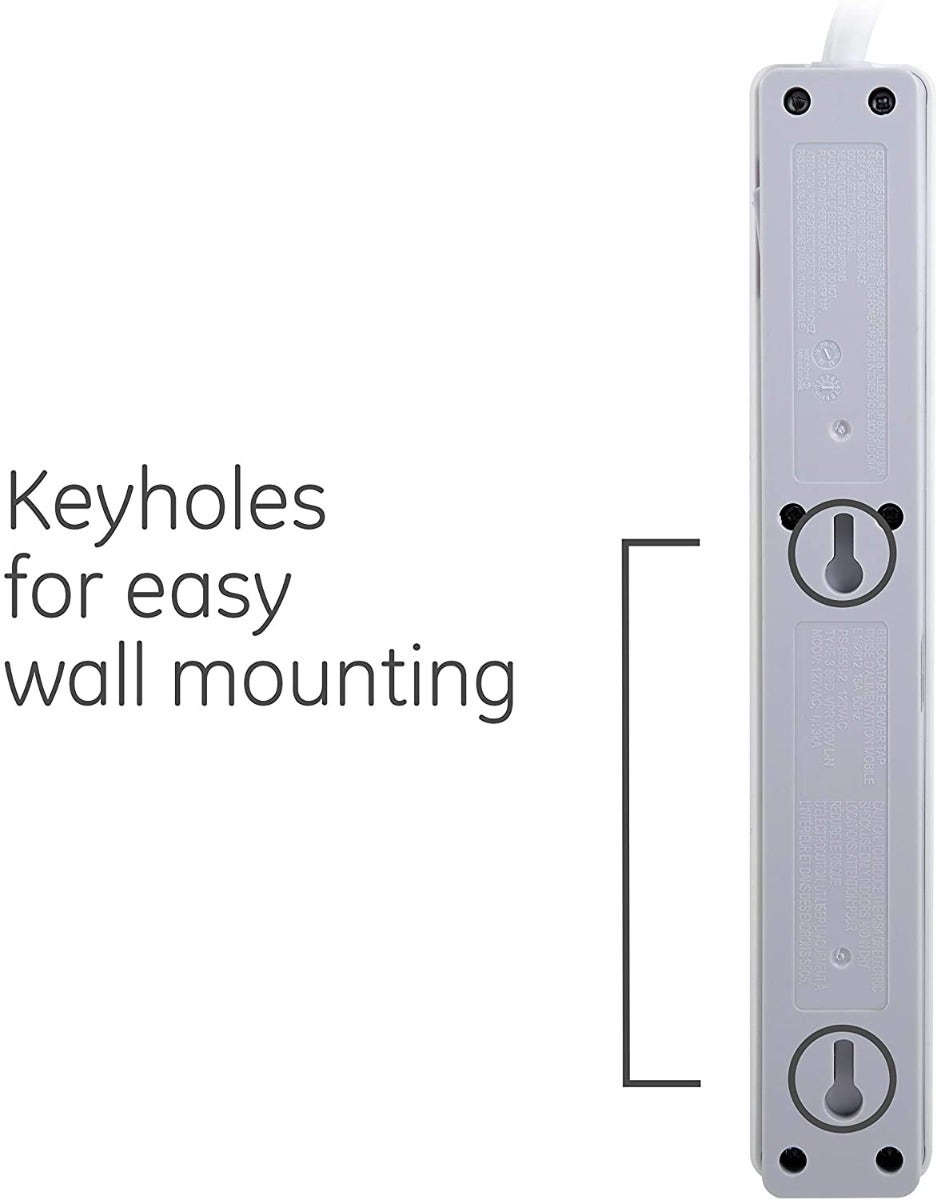 GE 6-Outlet 2ft. Surge Protector with Twist-to-Close Safety Outlets, White