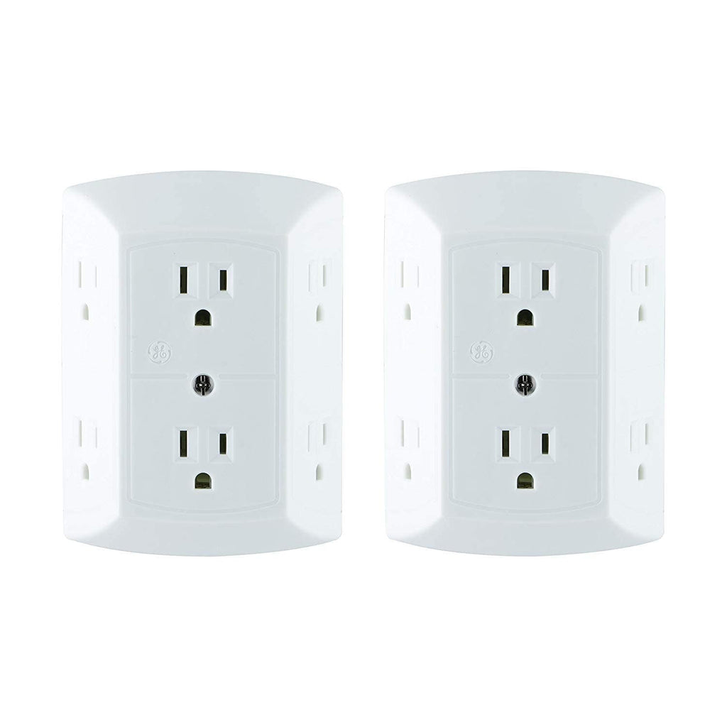 GE 6-Outlet Wall Tap, 2 Pack, White