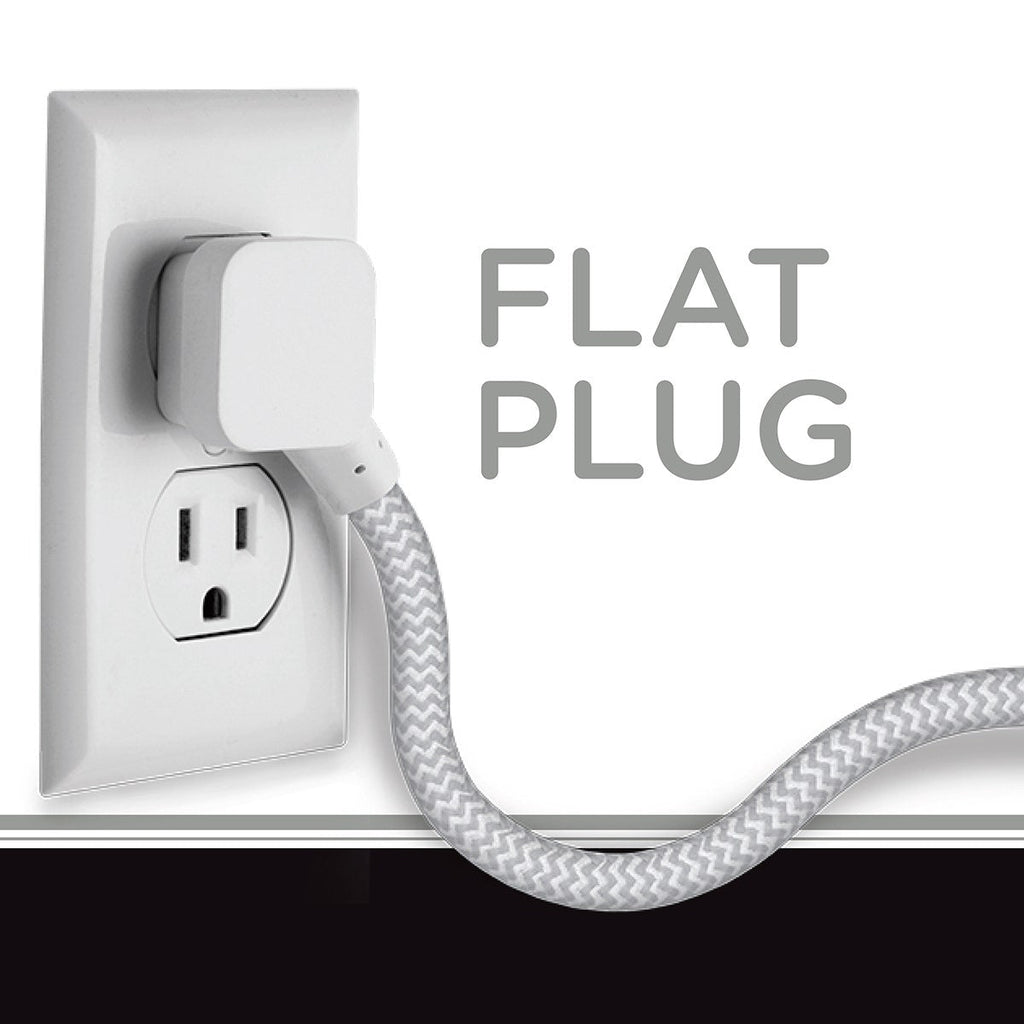 Cordinate 3-Outlet 10ft. Braided Extension Cord, White/Gray