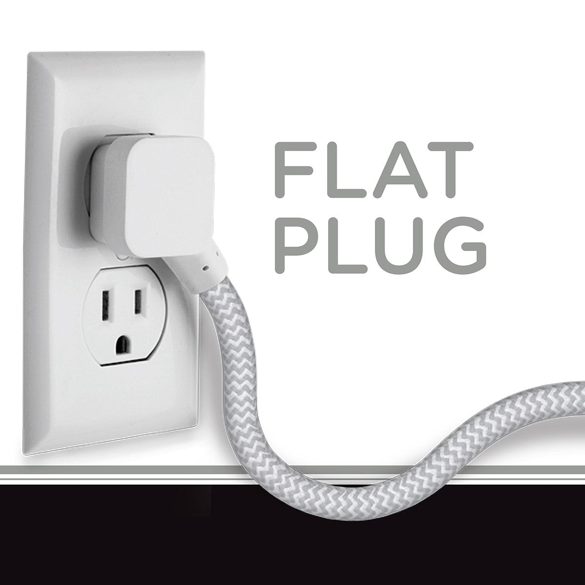 Cordinate 3-Outlet 10ft. Braided Extension Cord, White/Gray