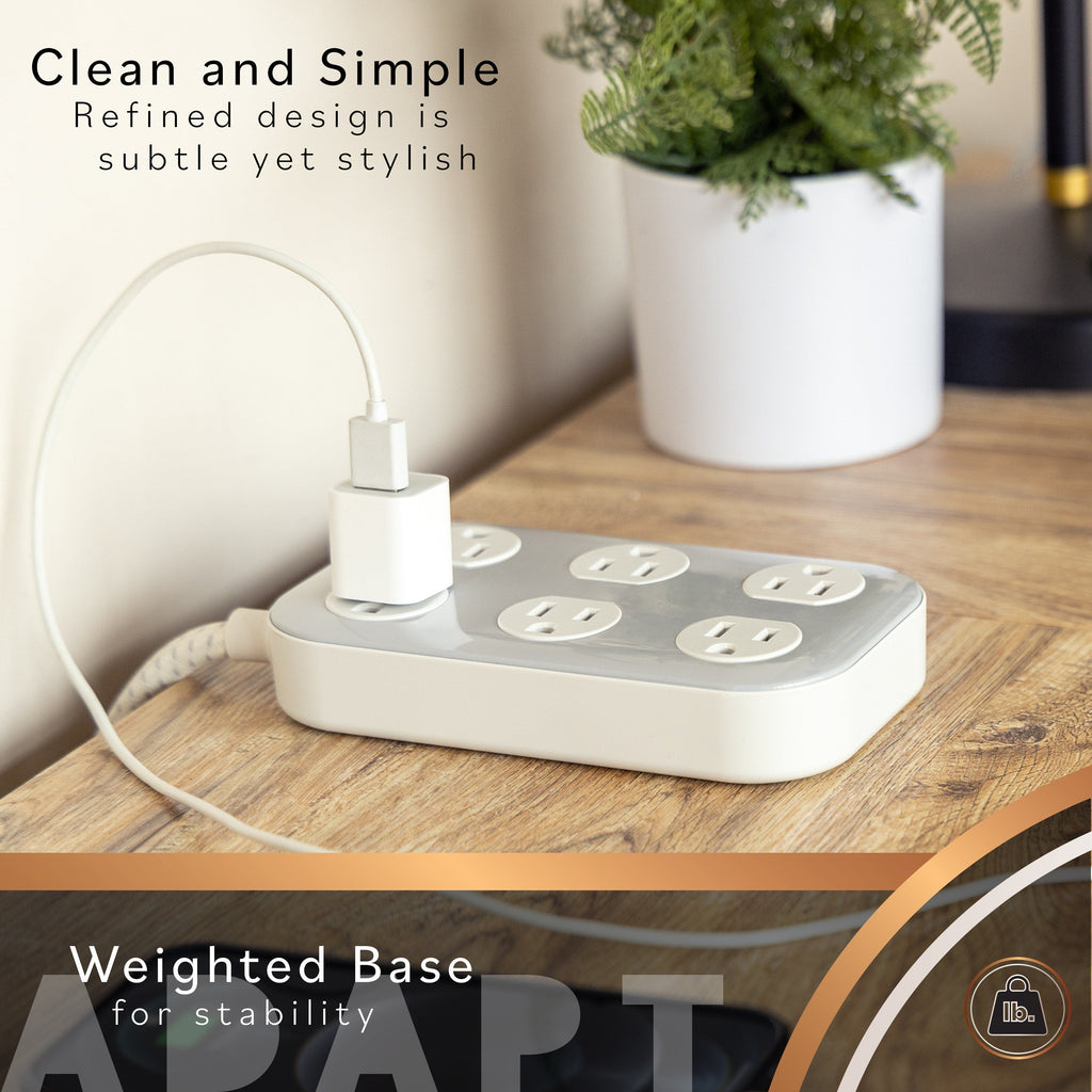 Cordinate ADAPT 6-Outlet 8ft. Braided Extension Cord With Surge Protection, Cream/Gray