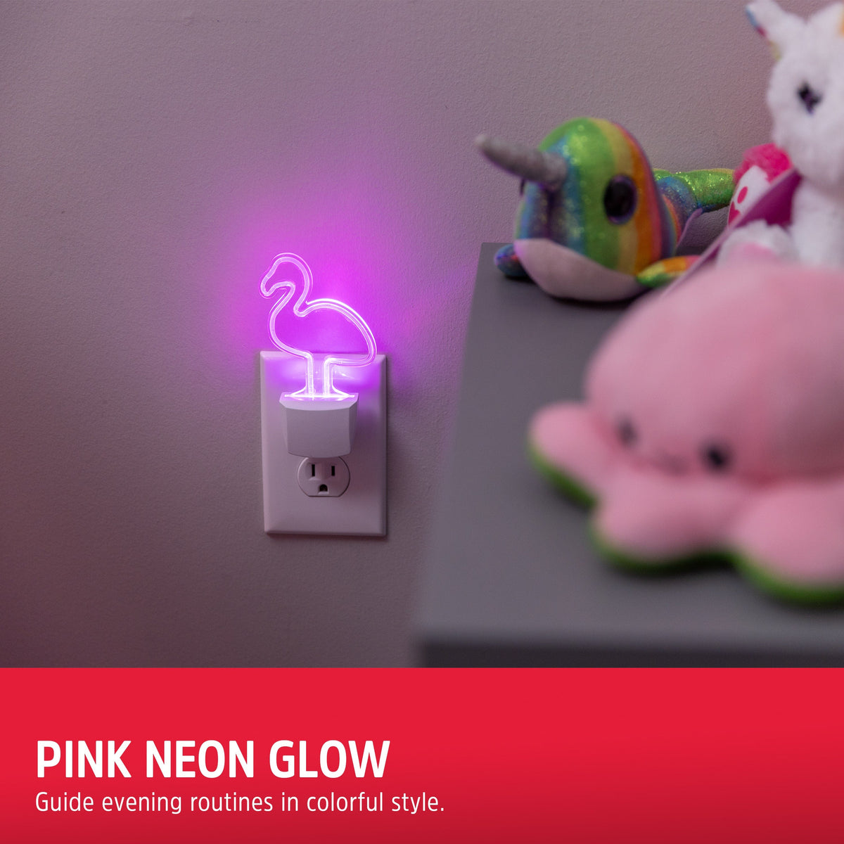 Energizer Flamingo Plug-In Light Sensing LED Night Light, Neon Pink