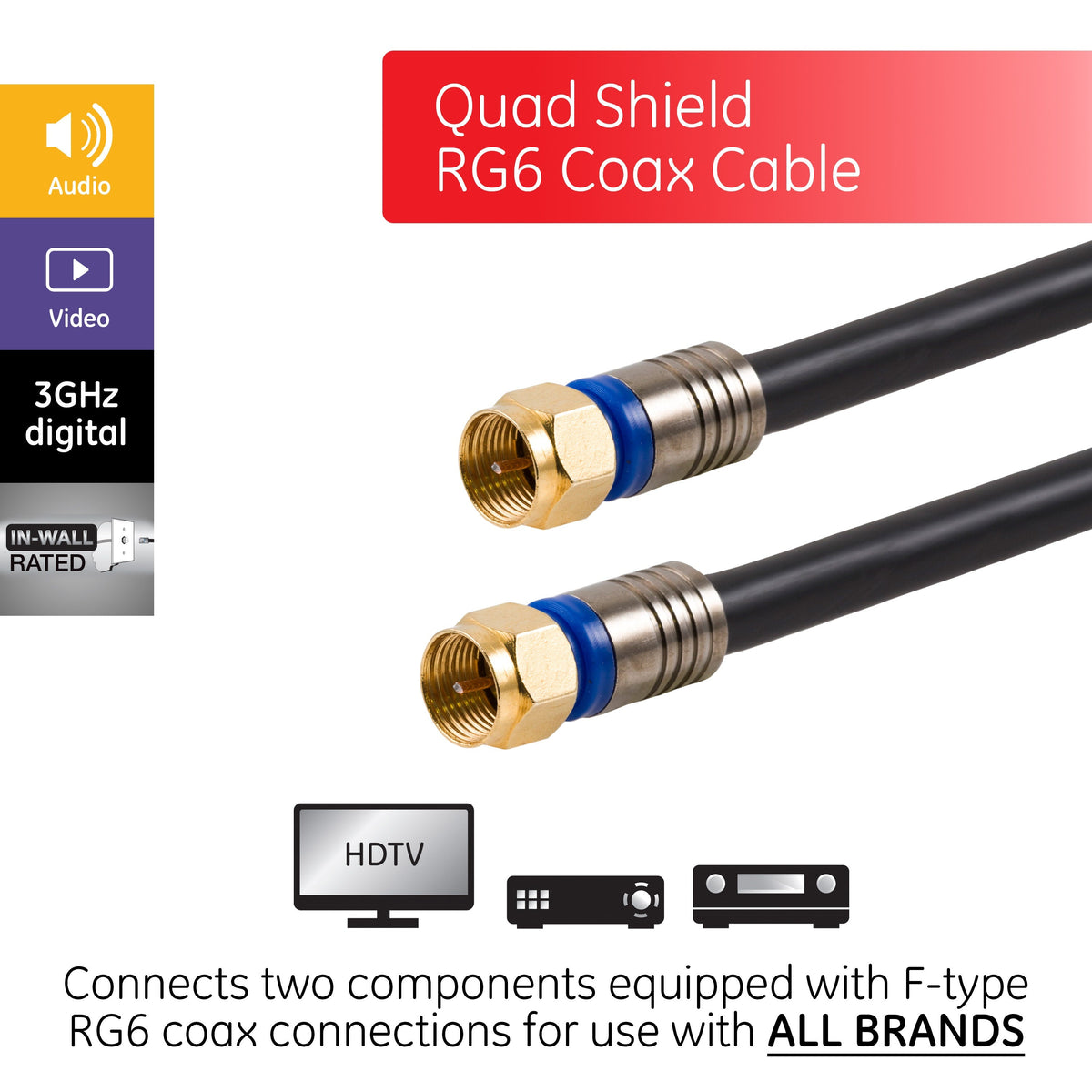 GE 6ft. RG6 Quad-Shield Coaxial Cable, Black