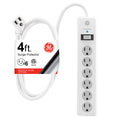 GE 6-Outlet 4ft. Surge Protector with Twist-to-Close Safety Covers, White