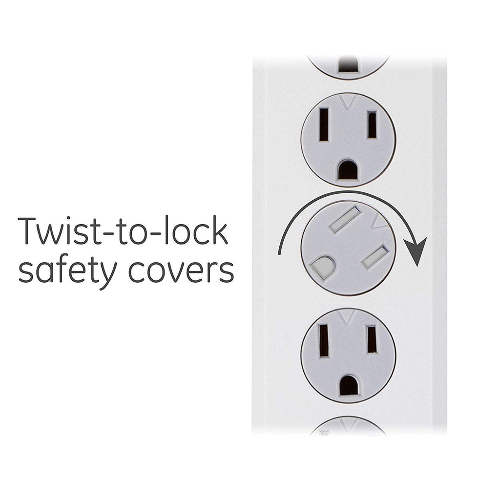 GE 6-Outlet 4ft. Surge Protector with Twist-to-Close Safety Covers, White