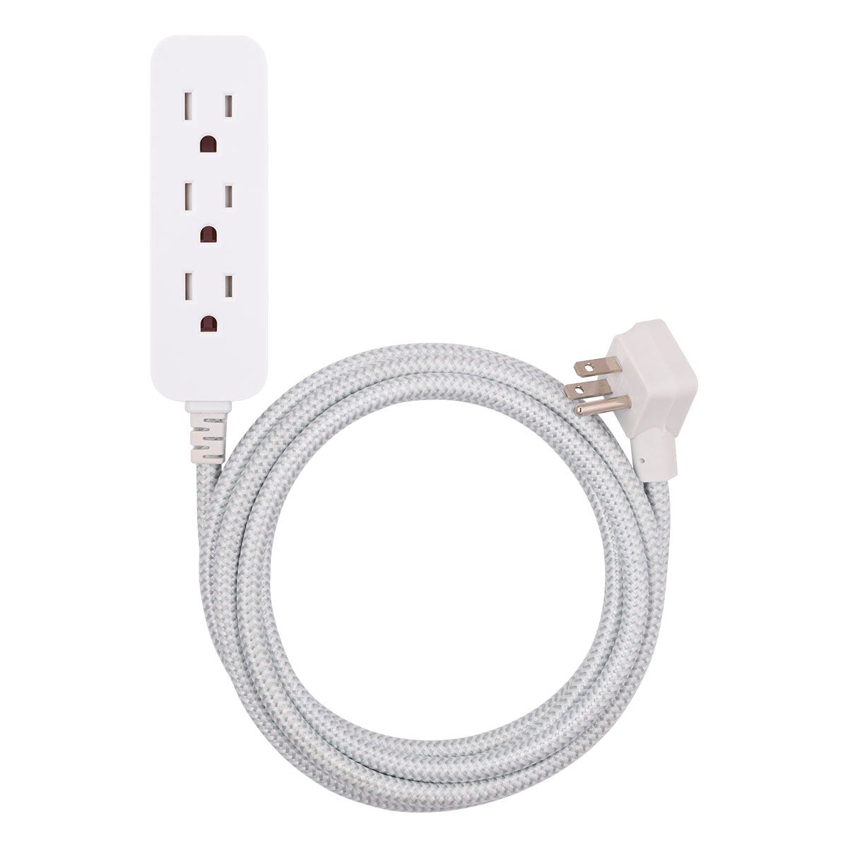Cordinate 3-Outlet 10ft. Braided Extension Cord, White/Gray