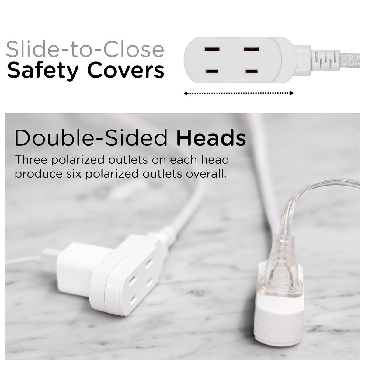 Cordinate 3-Outlet 12ft. Dual Split Extension Cord Braided, Indoor, White