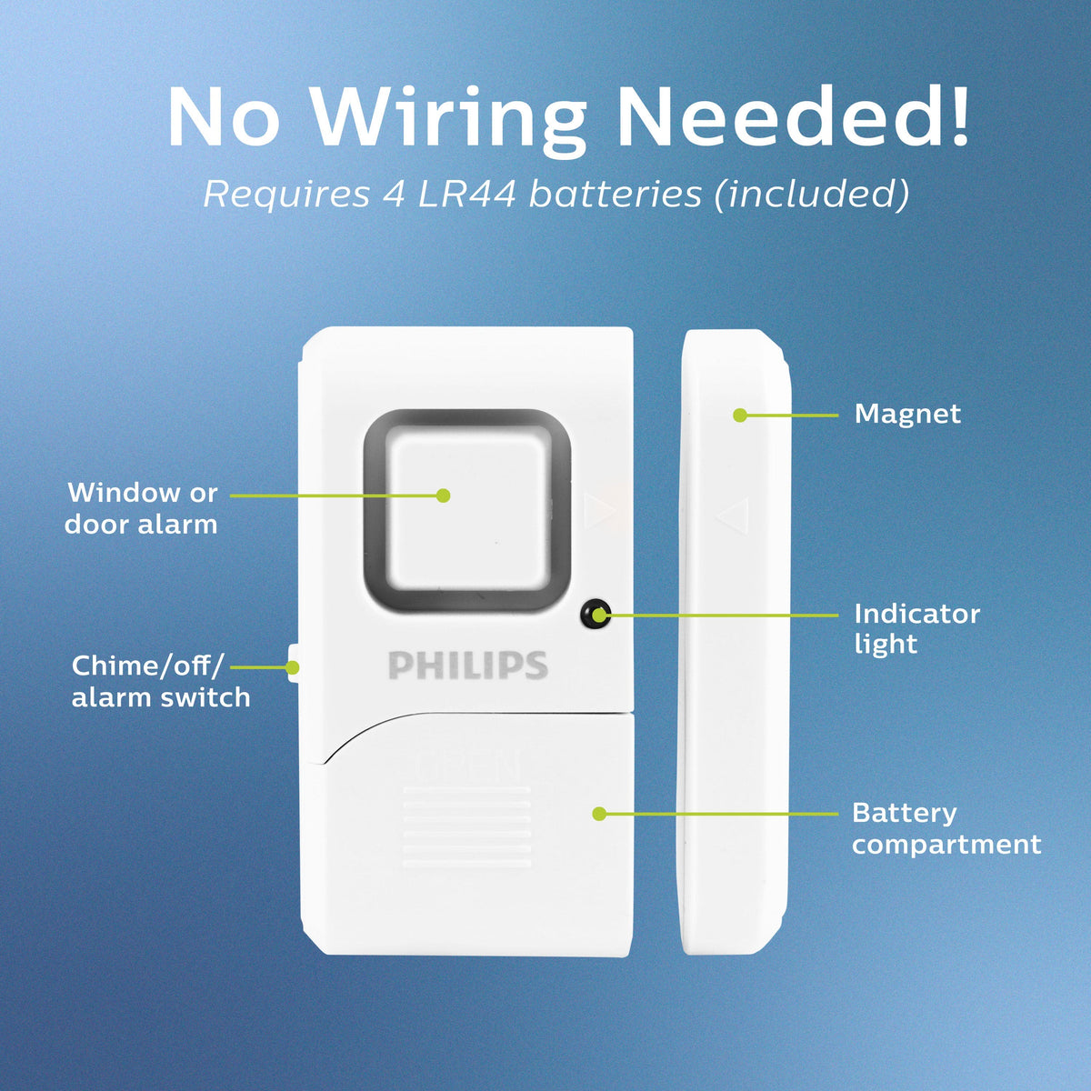 Philips Battery Operated Door Alarm, 4 Pack, White