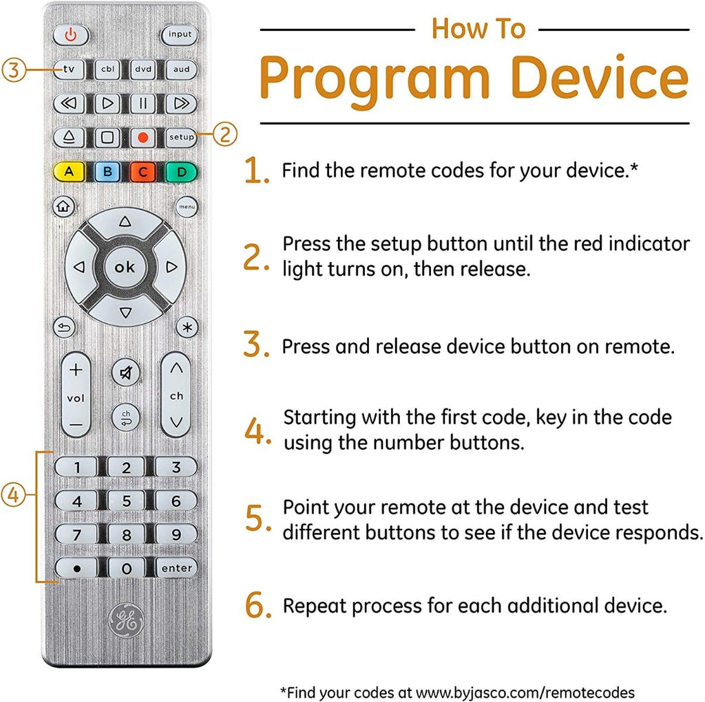 GE 4-Device Backlit Universal Remote, Brushed Silver