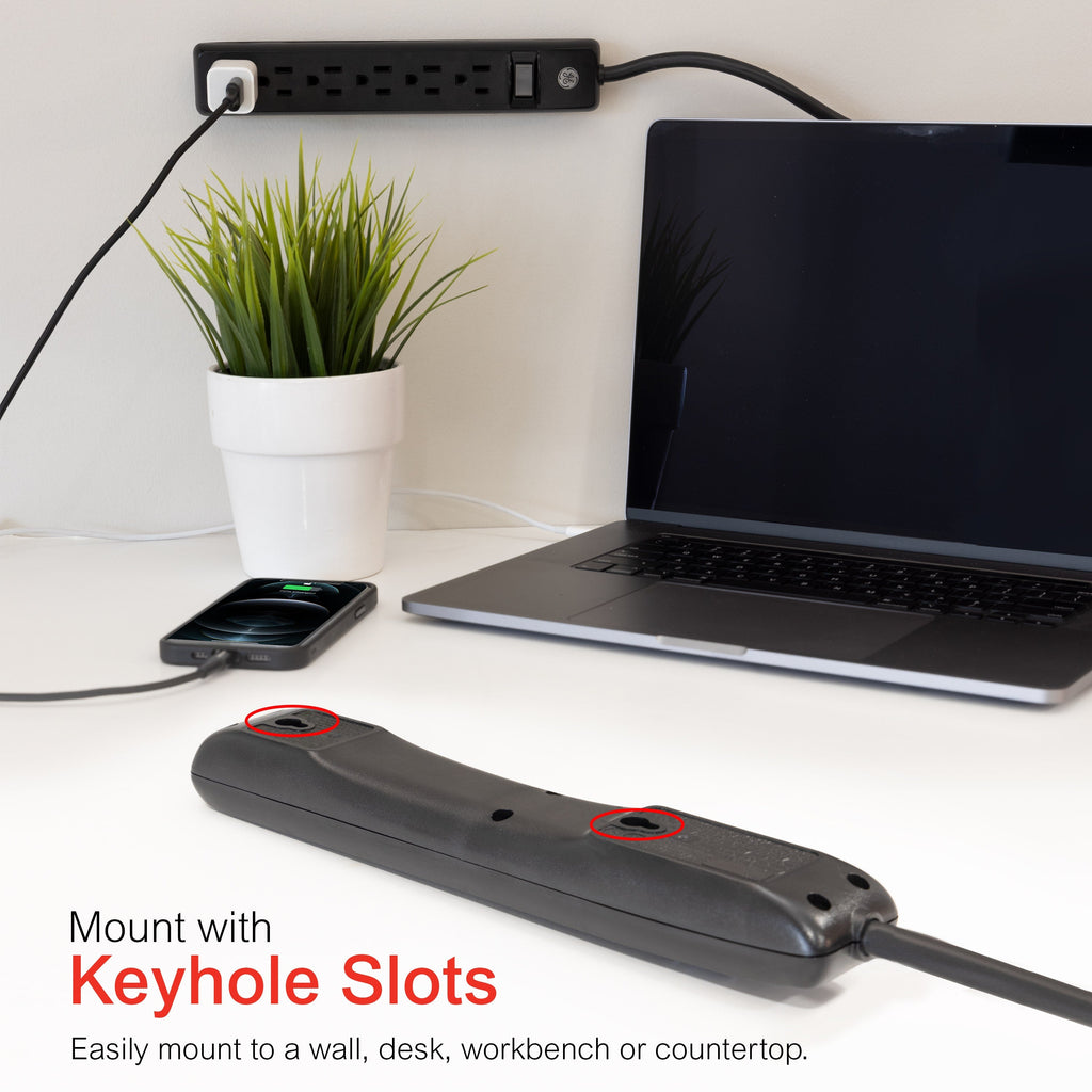 GE 6-Outlet 6ft. Power Strip, Black