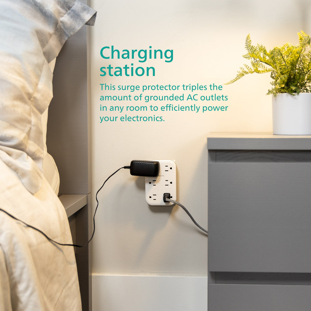 Philips 6-Outlet Wall Tap with Surge Protection and Adapter Spaced Outlets, White