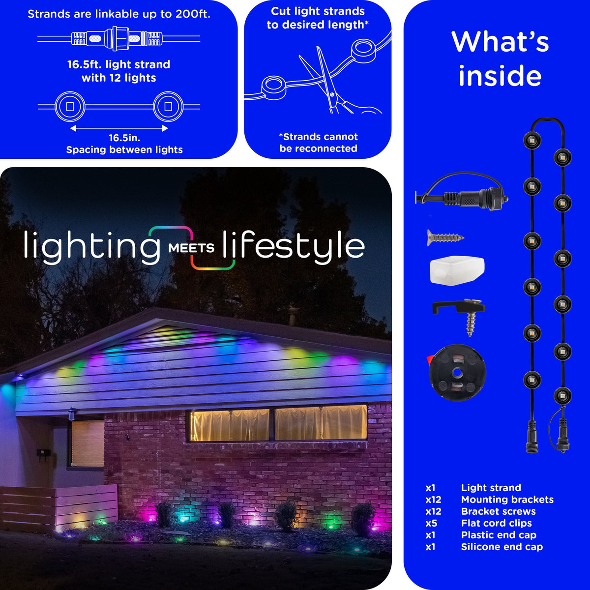 Enbrighten WiFi VIBE Eternity Eave Lights Extension Light Strand, 16.5ft. Black