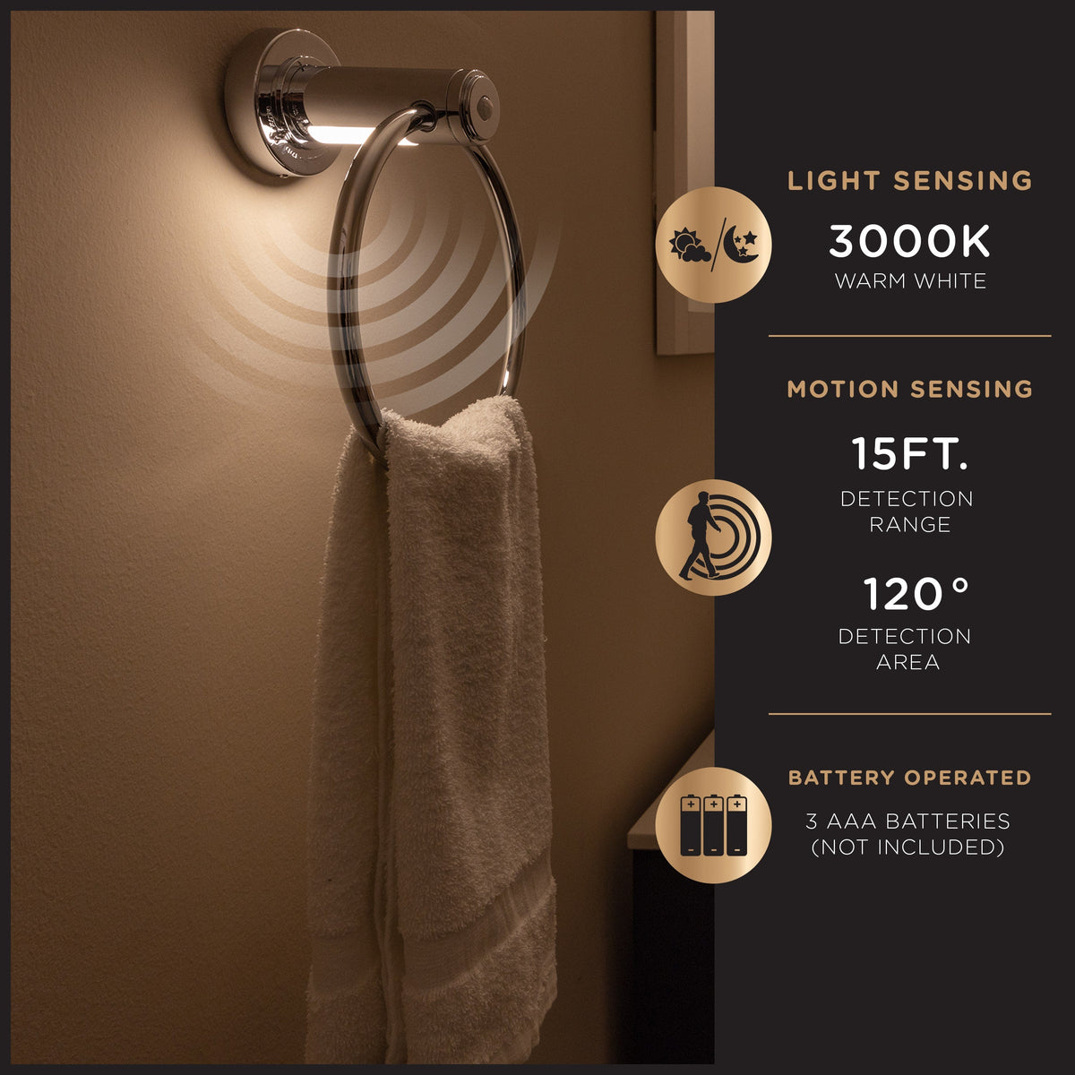 Enbrighten LED Motion Sensing Towel Ring Light, Chrome