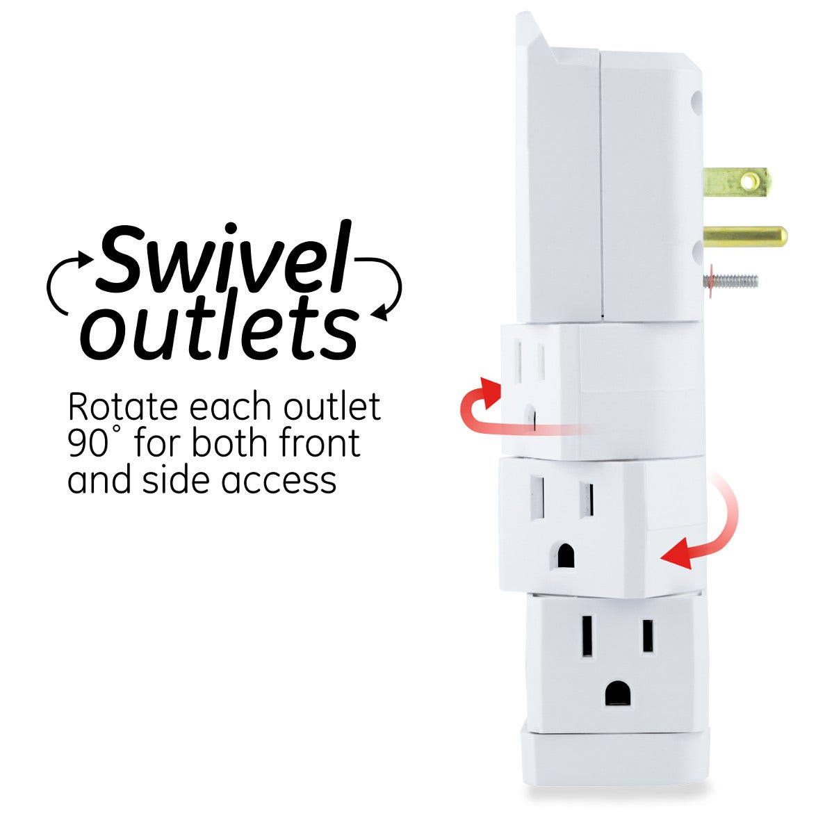 GE 6-Outlet 2-USB Wall Tap with Surge Protection and Swivel Outlets, White