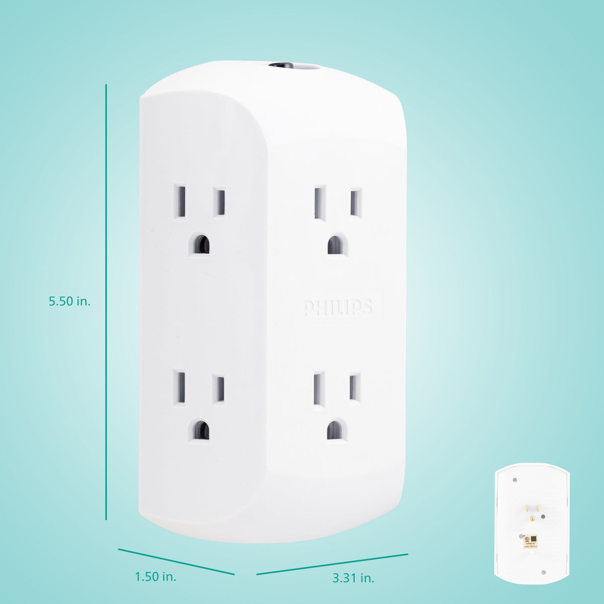 Philips 6-Outlet Wall Tap with Resettable Circuit Breaker, White