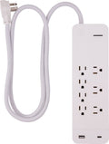 GE 7-Outlet 2-USB 4ft. Surge Protector with USB-C and Braided Cord, White