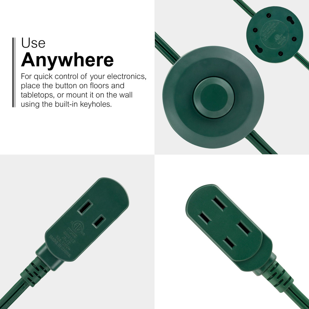 GE 3-Outlet 9ft. Extension Cord with Footswitch, Green