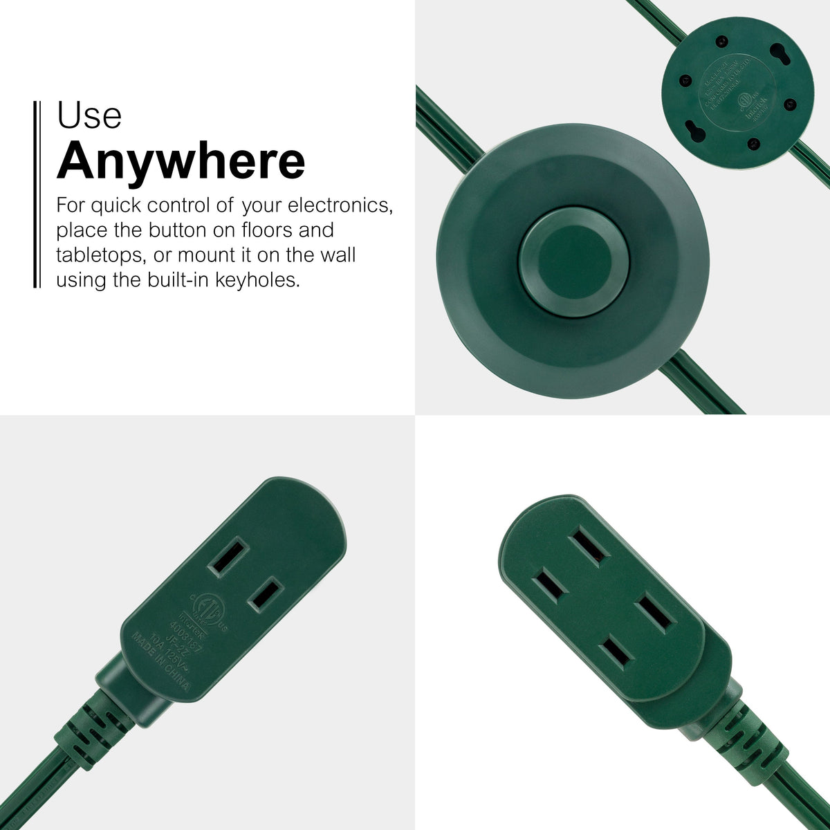 GE 3-Outlet 9ft. Extension Cord with Footswitch, Green