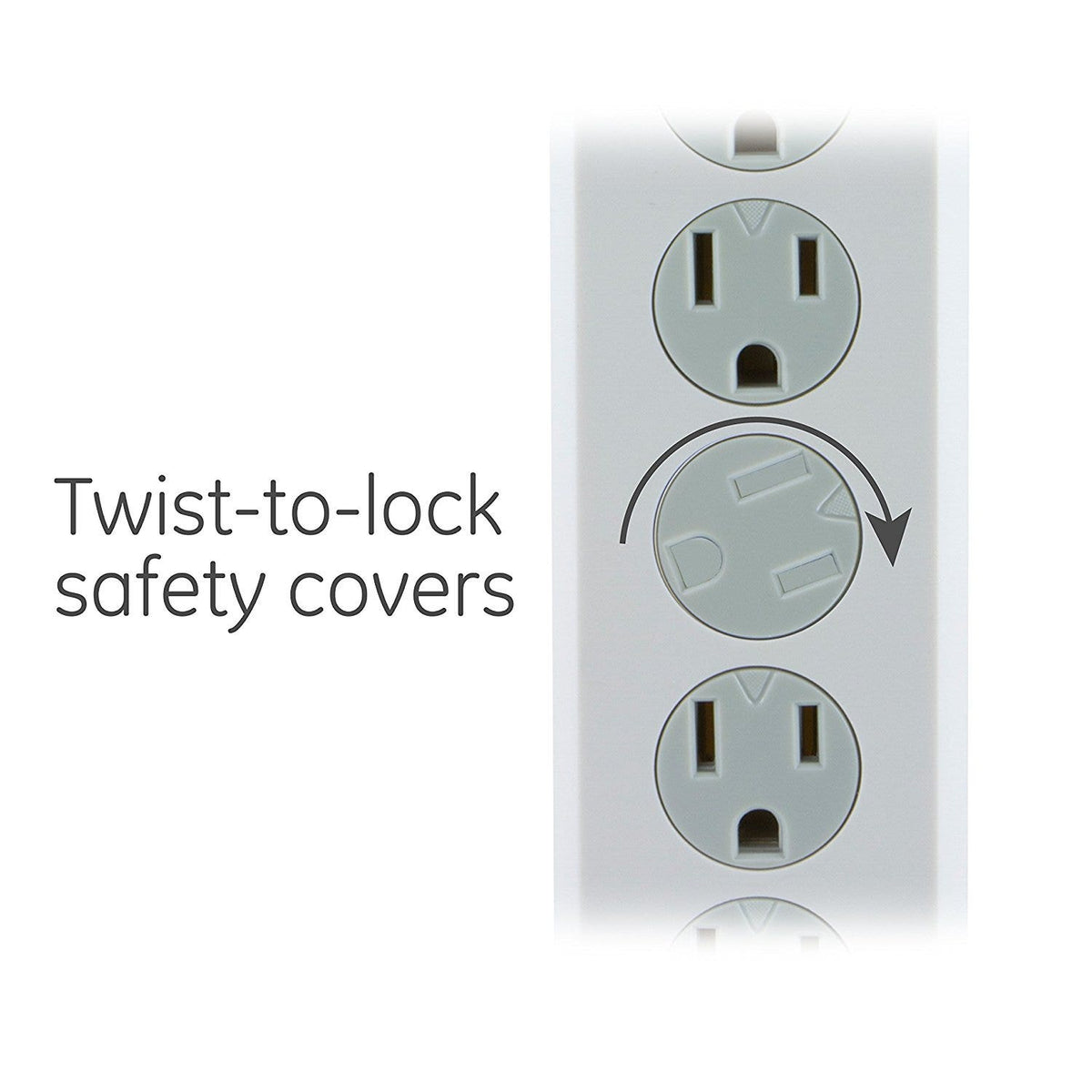 GE 6-Outlet 10ft. Surge Protector With Twist-To-Close Safety Covers, White