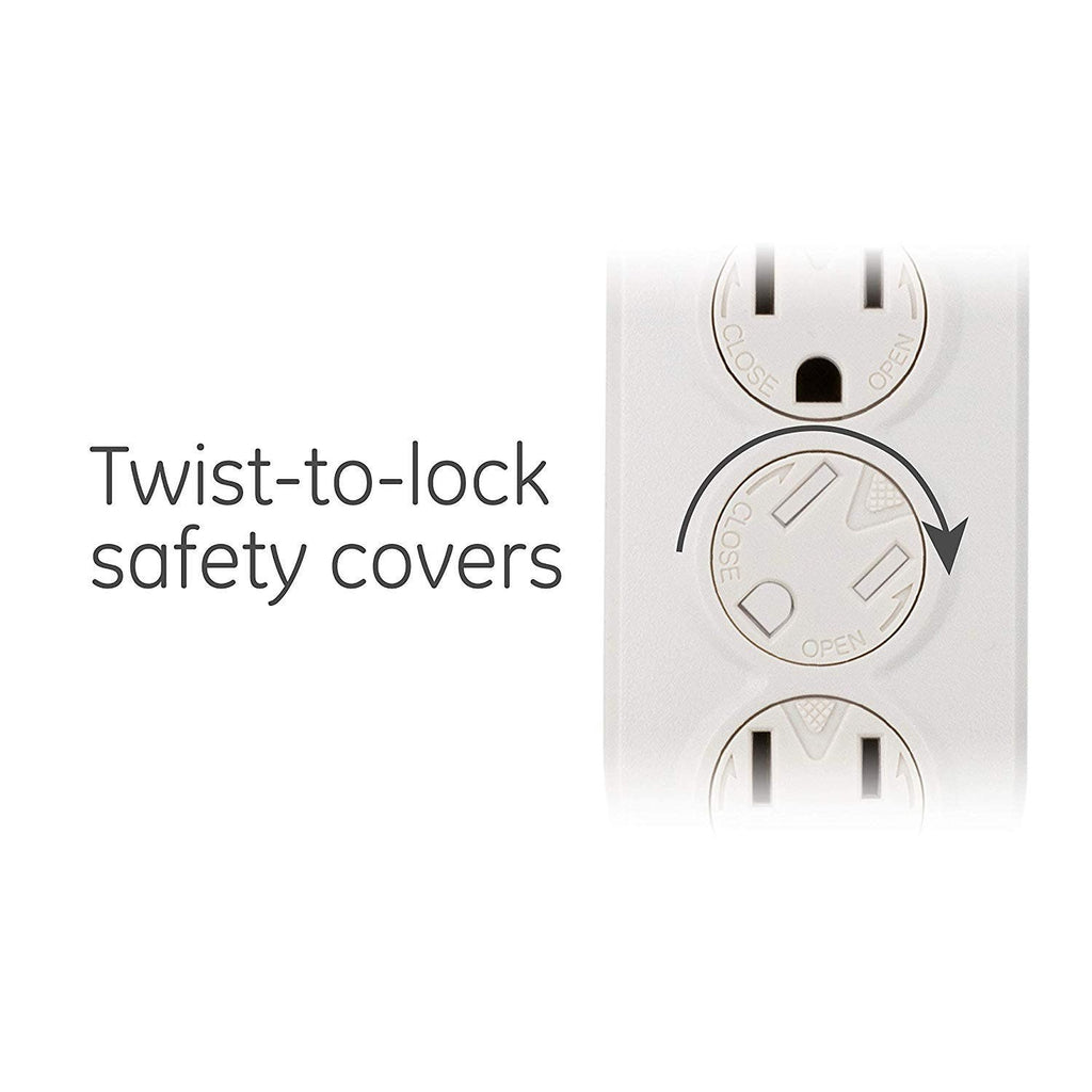 GE 6-Outlet 3ft. Power Strip with Twist-to-Close Safety Covers, White