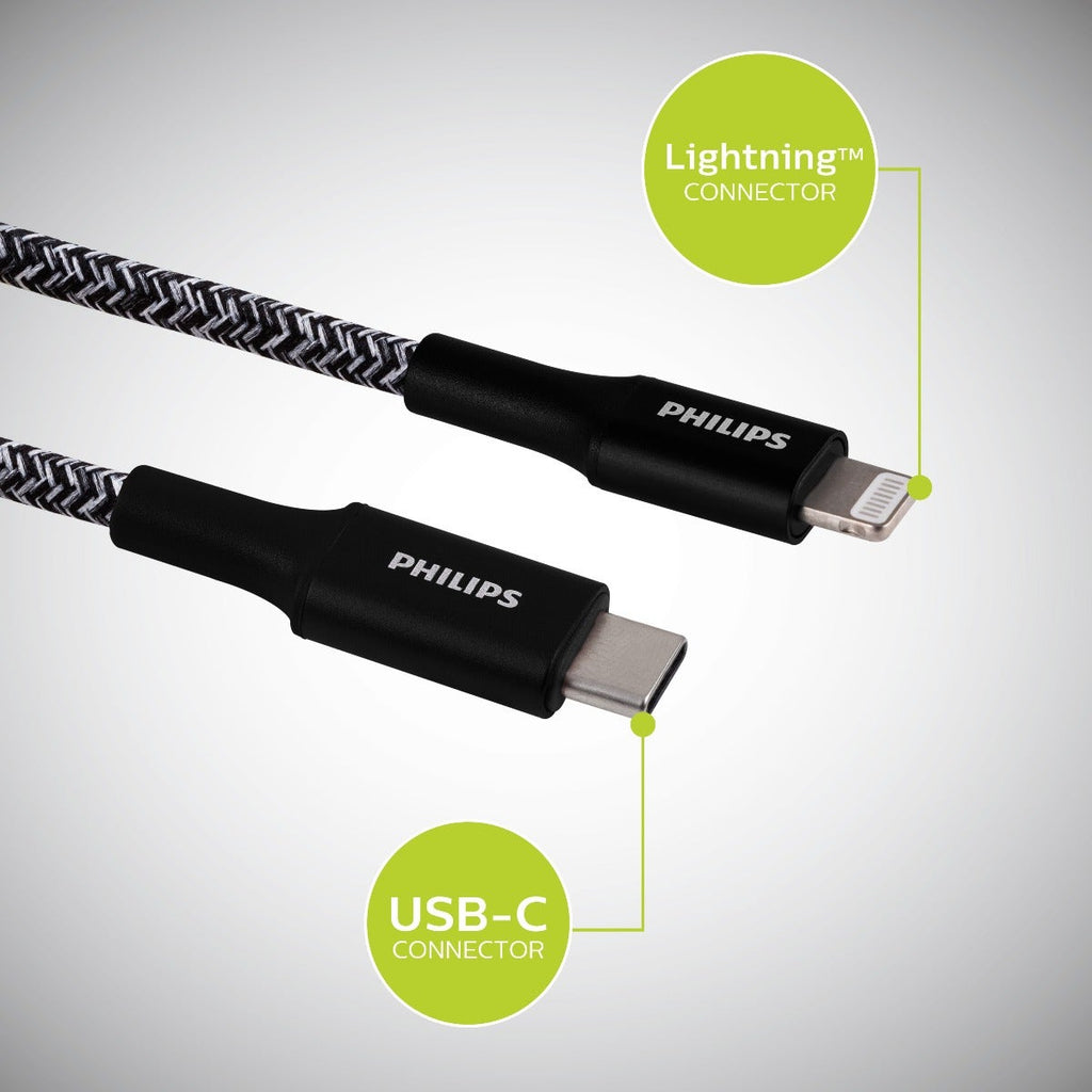Philips 6ft. USB-C to Lightning Charging Cable with Braided Cord, 2 Pack, Black